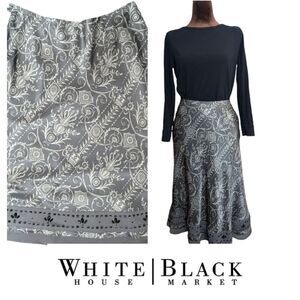 WHbm grey pure silk midi slip skirt a-line size 8 floral parsley